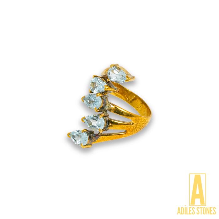 925 Ayar Gold Aquamarin Gümüş Yüzük